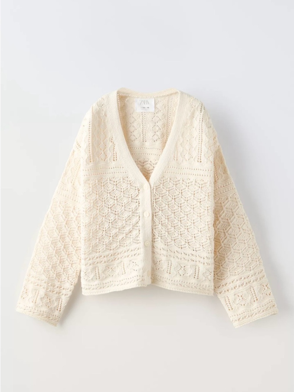 ZARA Open Knot Cardigan Ecru - Cream Crochet V-Neck Button-Front